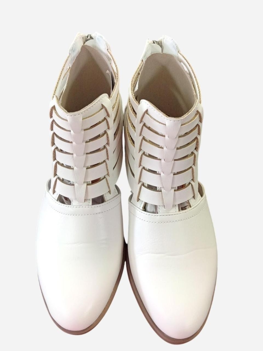 Sugar White Woven‎ Cutout Ankle Booties